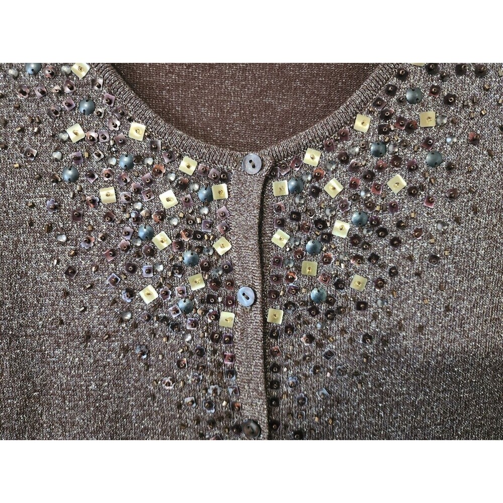 Chico's Womens Long Cardigan Brown Gold Embellished Button Up Size 3 XL 16 - Picture 3 of 10